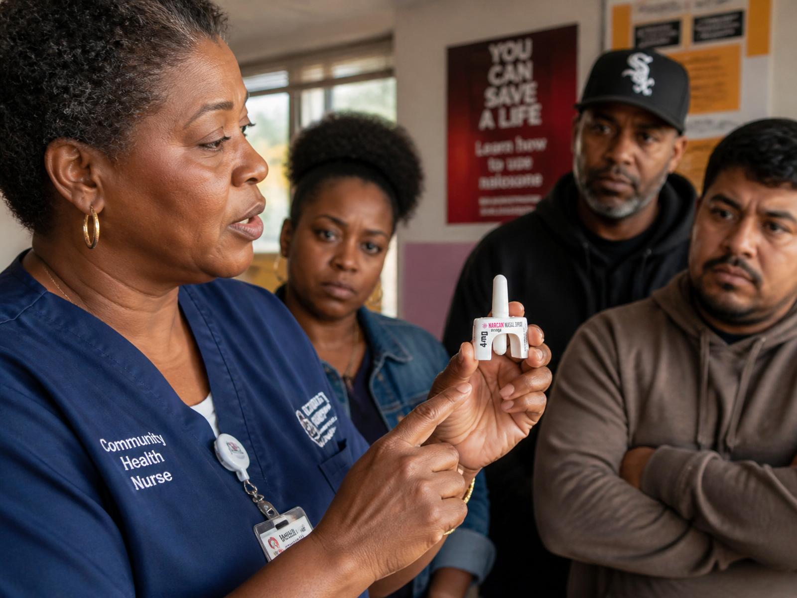 A Black community health nurse teaches Black and Latino neighbors how to use naloxone